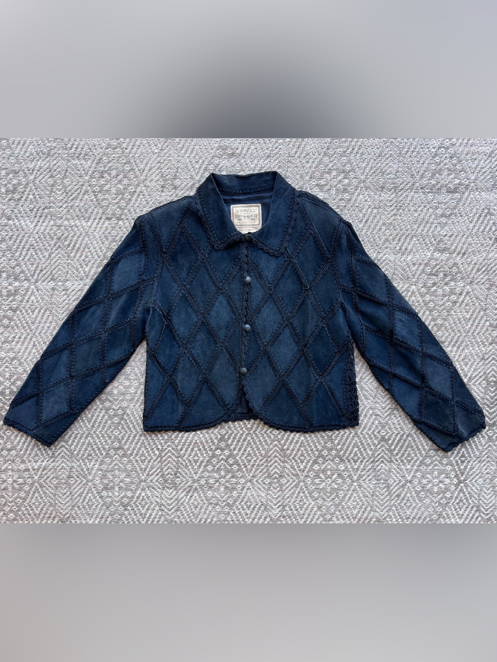 Double D Ranchwear Black Suede Patchwork Jacket S Western Crochet Leather